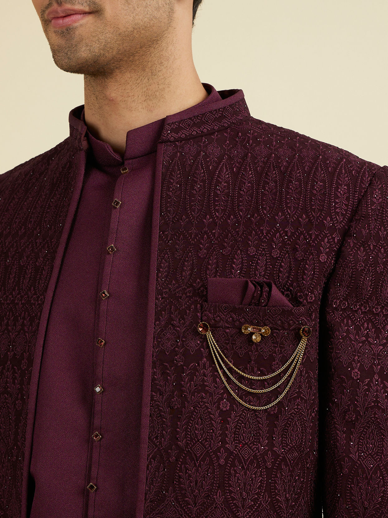Manyavar Men Purple Majesty Georgette Indo Western
