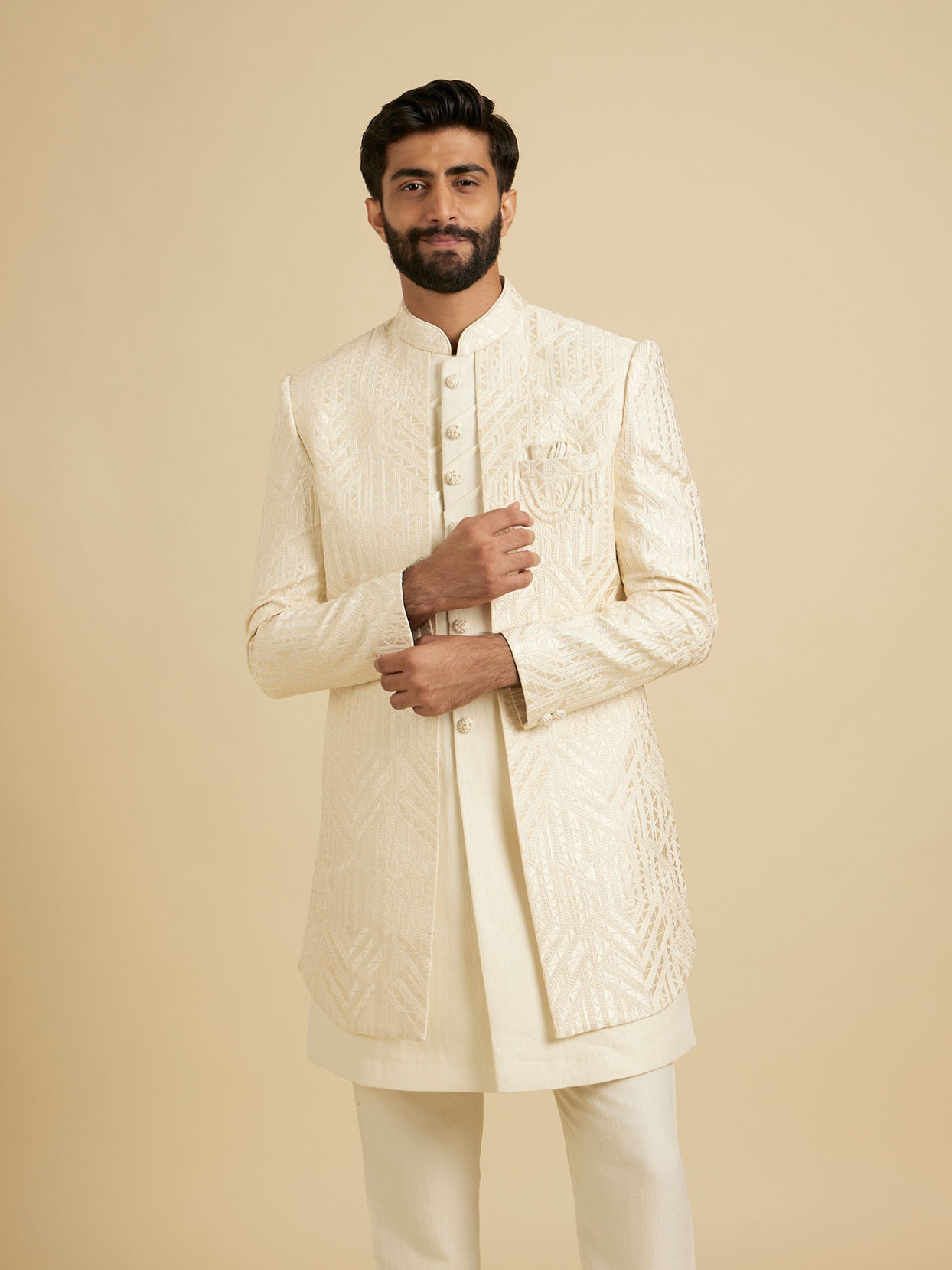 Manyavar Men Regal Cream Indo Western image number 0