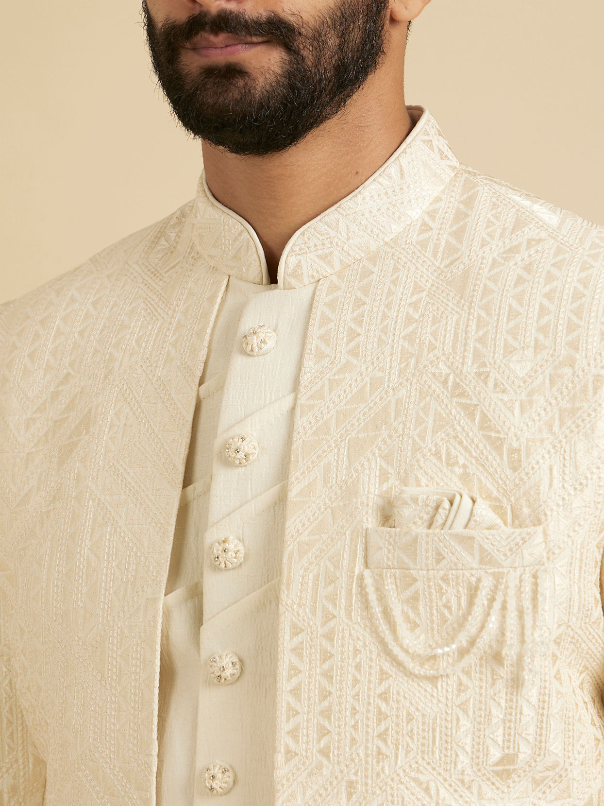 Manyavar Men Regal Cream Indo Western image number 1