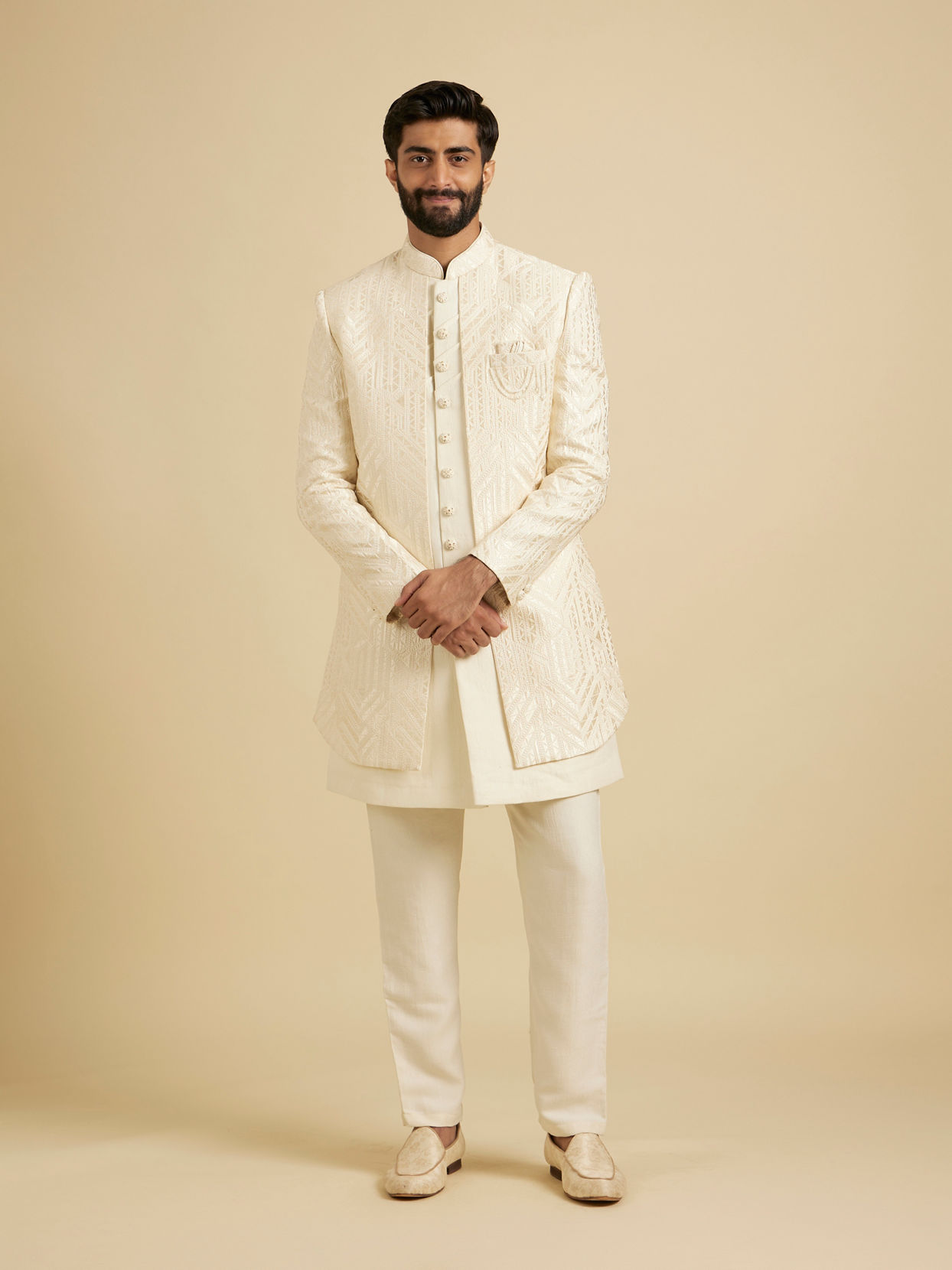 Manyavar Men Regal Cream Indo Western image number 2