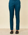 Manyavar Men Teal Blue Jaal Patterned Indo Western Set