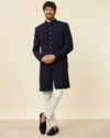 Manyavar Men Dark Blue Paisley Patterned Indo Western Set