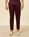Manyavar Men Mauve Wine Self Patterned Indo Western Set