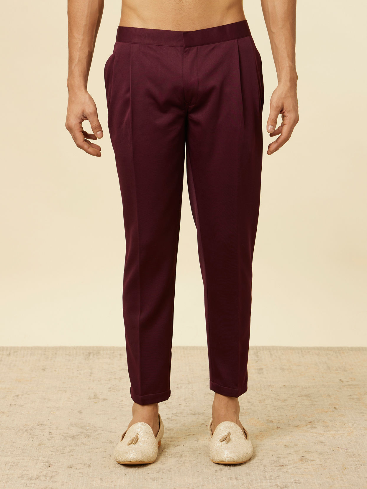 Manyavar Men Mauve Wine Self Patterned Indo Western Set