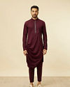 Manyavar Men Mauve Wine Self Patterned Indo Western Set