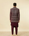 Manyavar Men Mauve Wine Self Patterned Indo Western Set