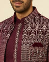 alt message - Manyavar Men Mauve Wine Self Patterned Indo Western Set image number 1