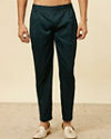 Manyavar Men Teal Blue Draped Self Patterned Indo Western Set
