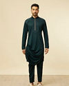 Manyavar Men Teal Blue Draped Self Patterned Indo Western Set