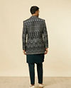 Manyavar Men Teal Blue Draped Self Patterned Indo Western Set