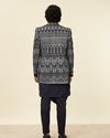 Manyavar Men Dark Blue Self Patterned Indo Western Set