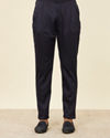 Manyavar Men Dark Blue Self Patterned Indo Western Set