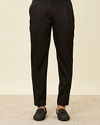 Manyavar Men Deep Black Self Patterned Indo Western Set
