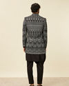 Manyavar Men Deep Black Self Patterned Indo Western Set