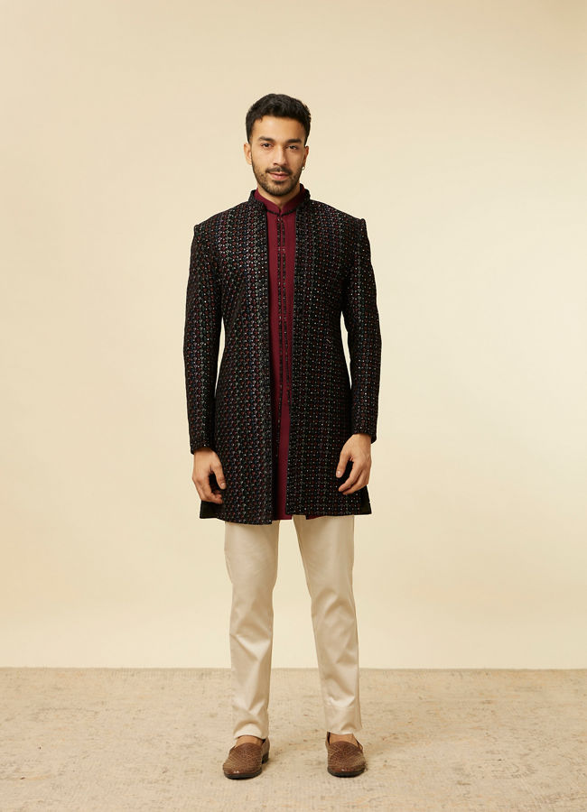 alt message - Manyavar Men Regal Black Indo Western Set image number 3