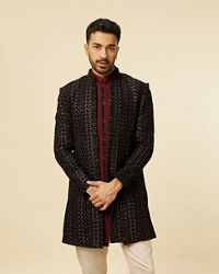 Manyavar Men Regal Black Indo Western Set