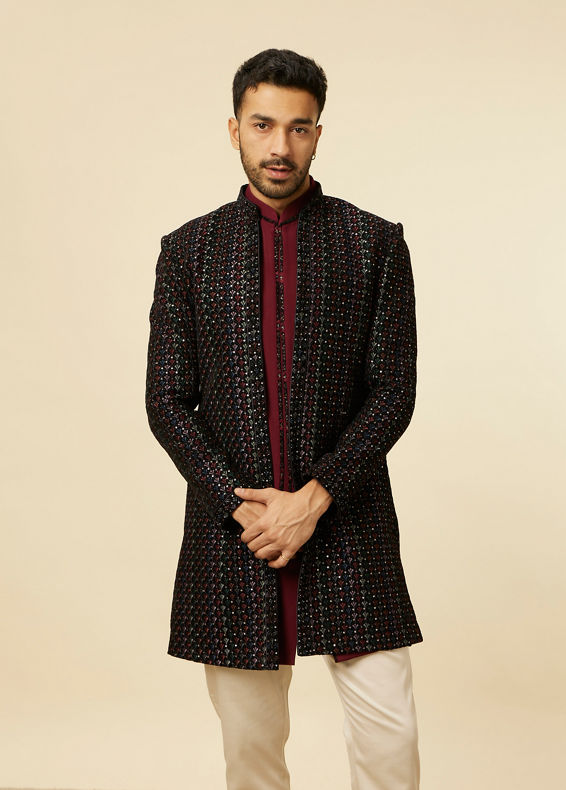 Manyavar Men Regal Black Indo Western Set