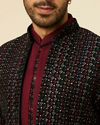 alt message - Manyavar Men Regal Black Indo Western Set image number 1