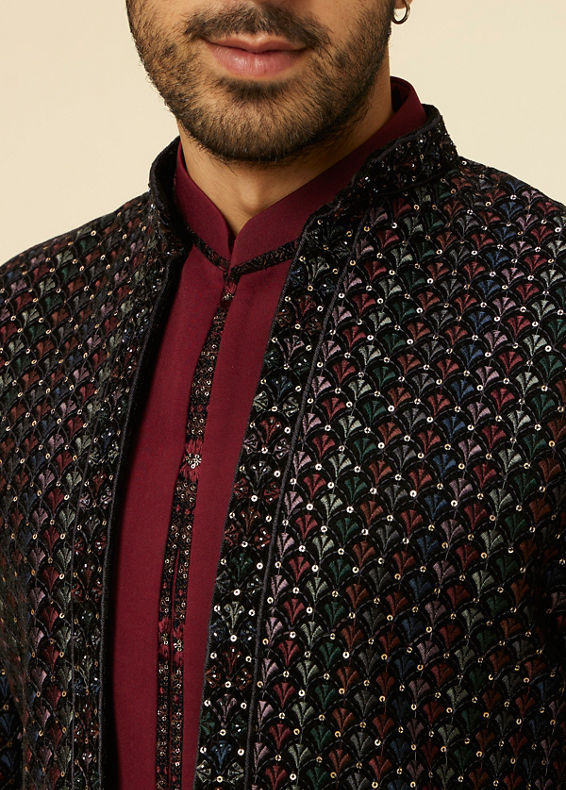 Manyavar Men Regal Black Indo Western Set