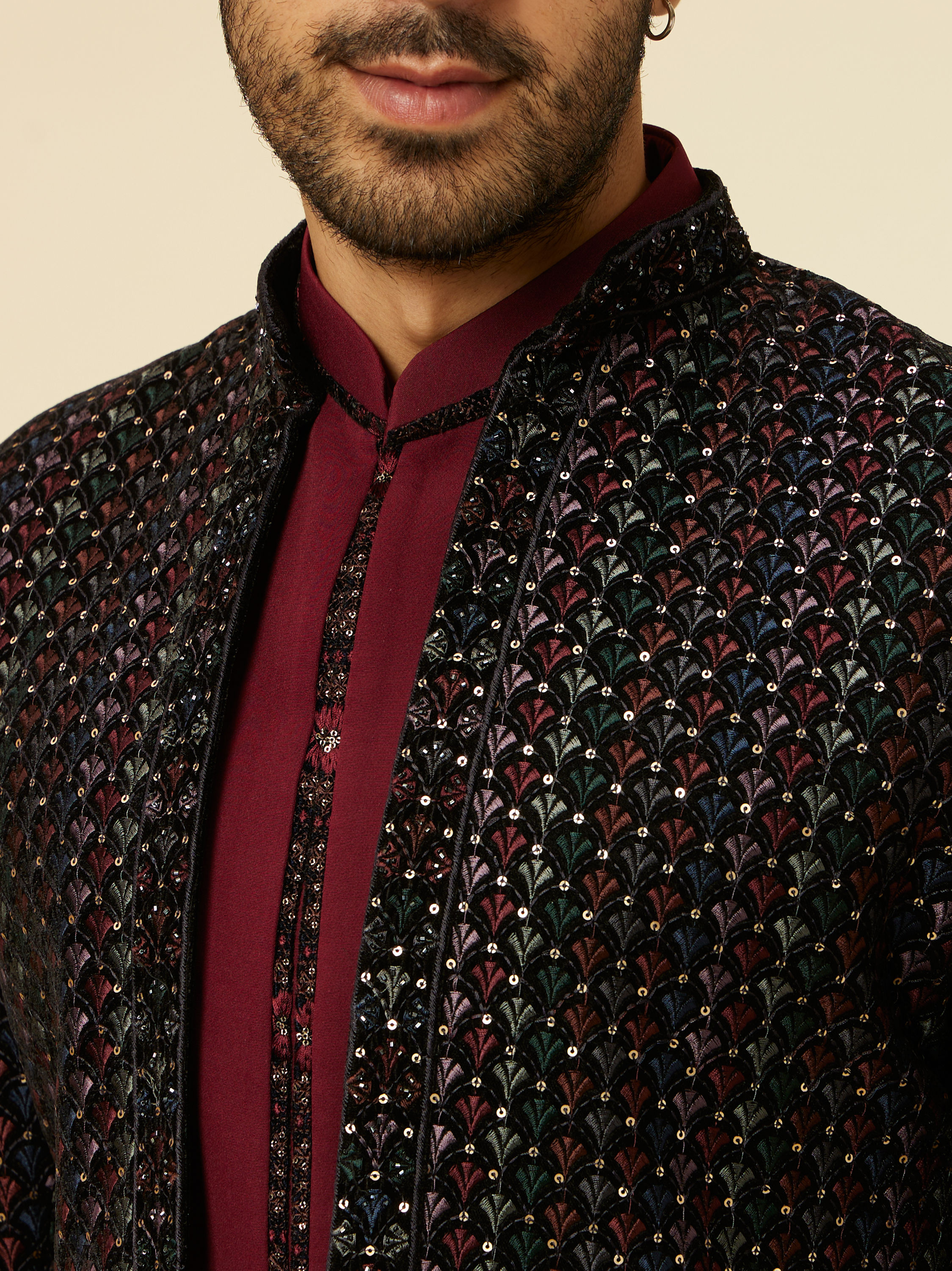 Manyavar Men Regal Black Indo Western Set
