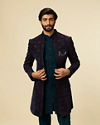 alt message - Manyavar Men Dark Blue-Teal Blue Indo Western Set image number 0