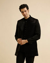 Manyavar Men Exquisite Black Velvet Indo Western