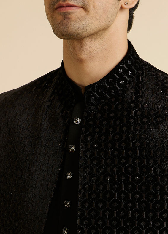 Manyavar Men Exquisite Black Velvet Indo Western