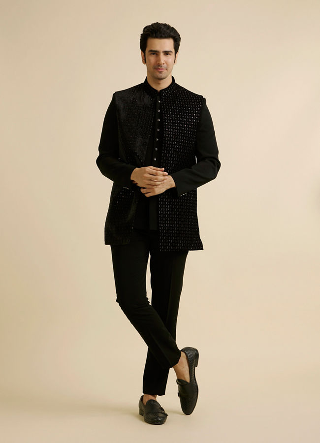 Manyavar Men Exquisite Black Velvet Indo Western