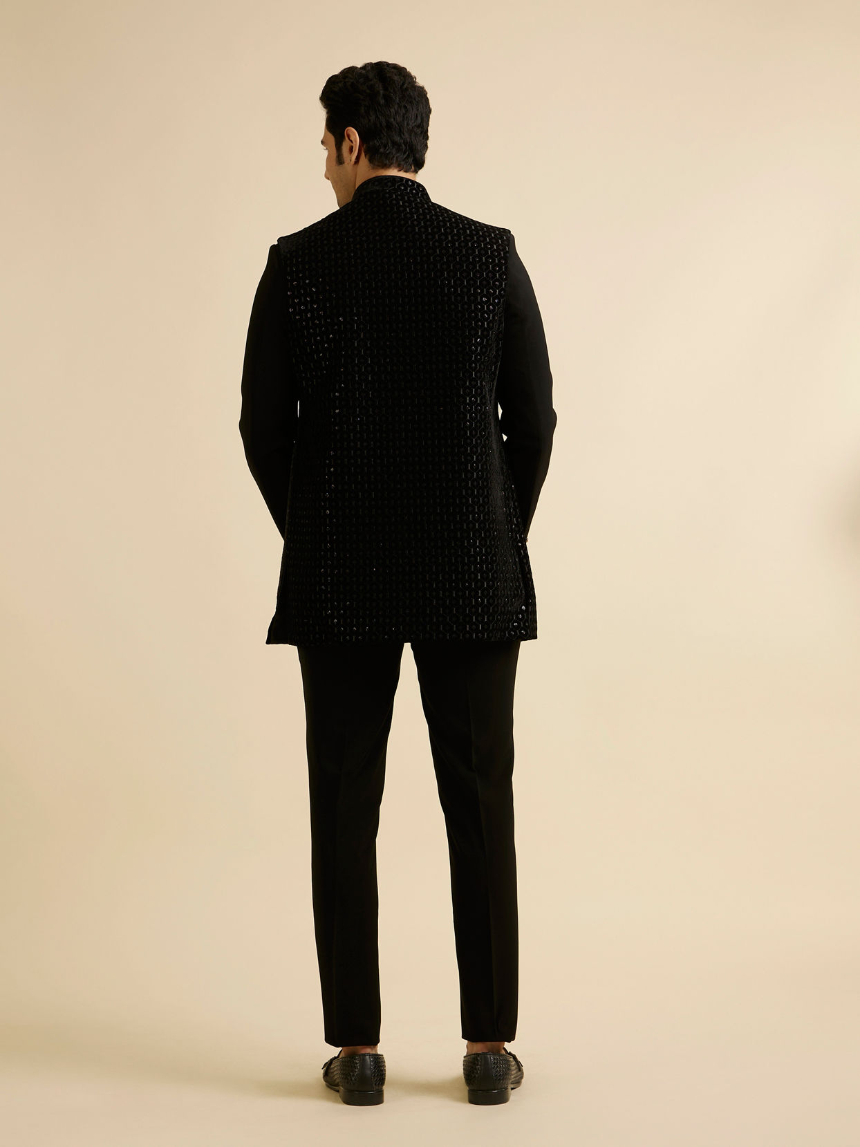 Manyavar Men Exquisite Black Velvet Indo Western