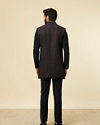 Manyavar Men Dark Blue Self Patterned Indo Western Set