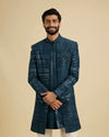 Manyavar Men Elegant Teal Blue Georgette Indo Western