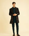 Manyavar Men Teal Green Velvet Indo Western Ensemble