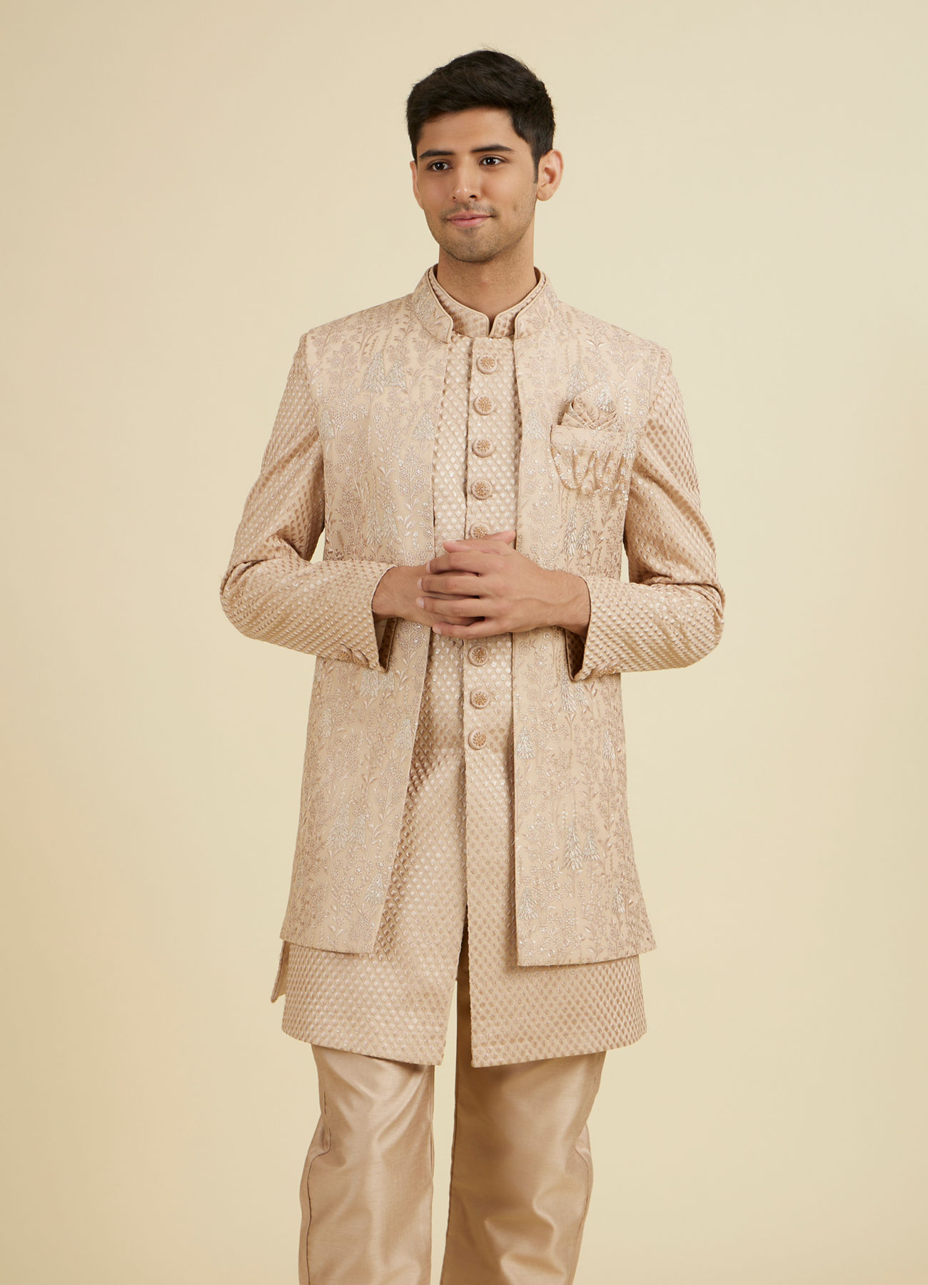 Manyavar Men Beige Elegance Indo Western