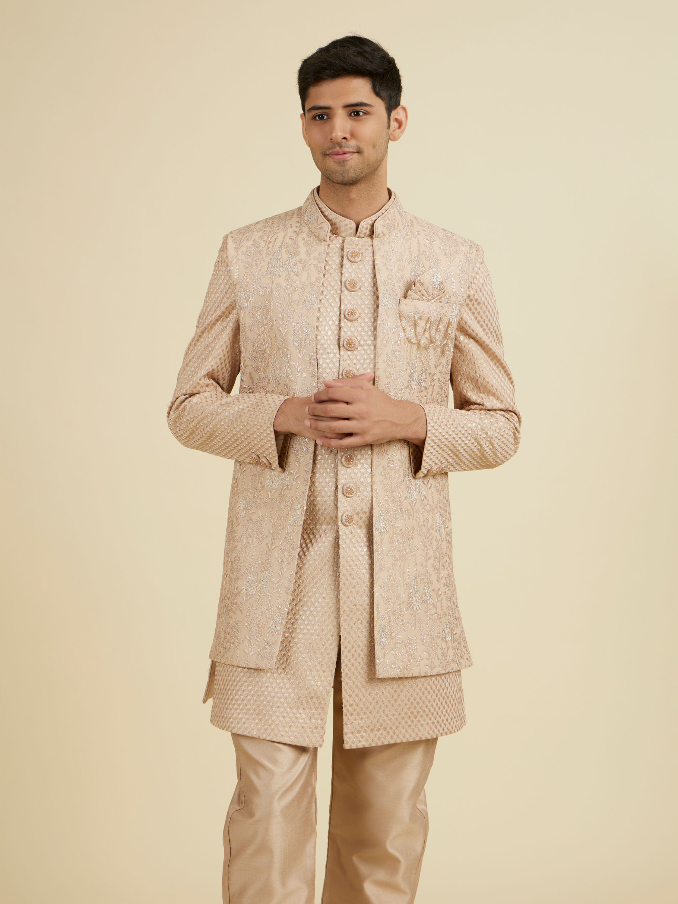 Manyavar Men Beige Elegance Indo Western