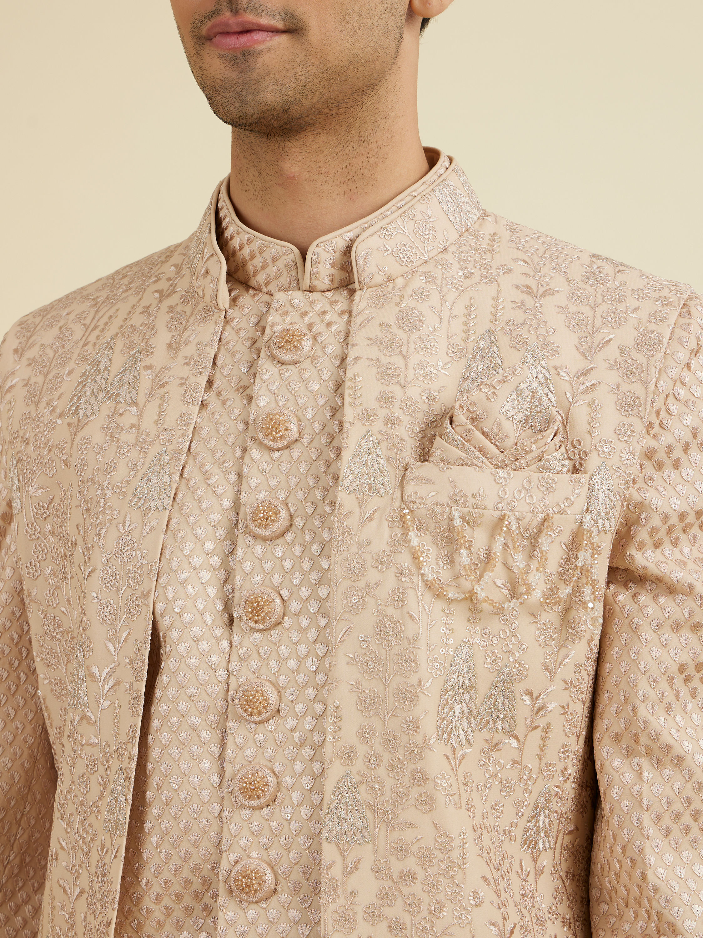 Manyavar Men Beige Elegance Indo Western