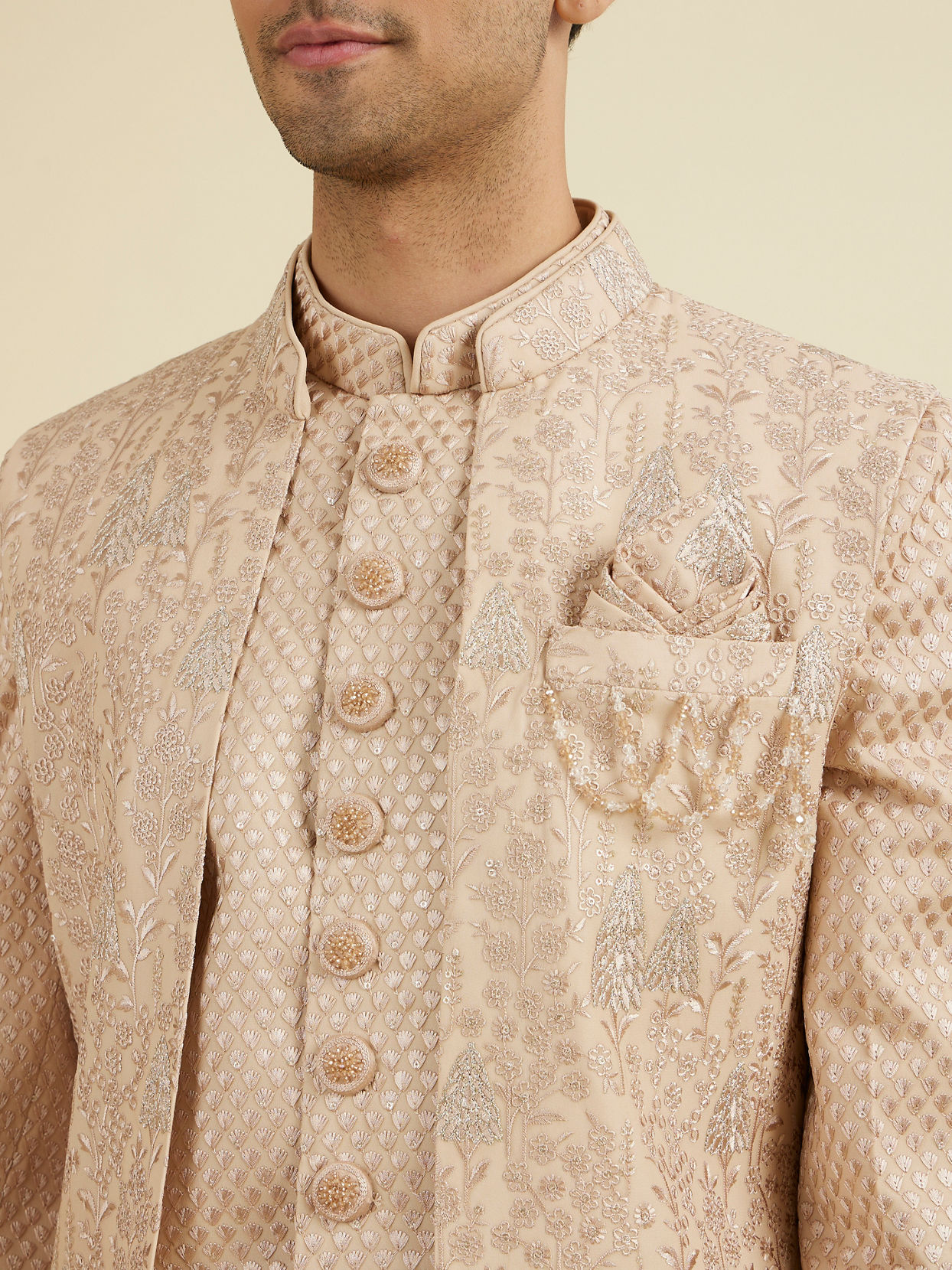 Manyavar Men Beige Elegance Indo Western