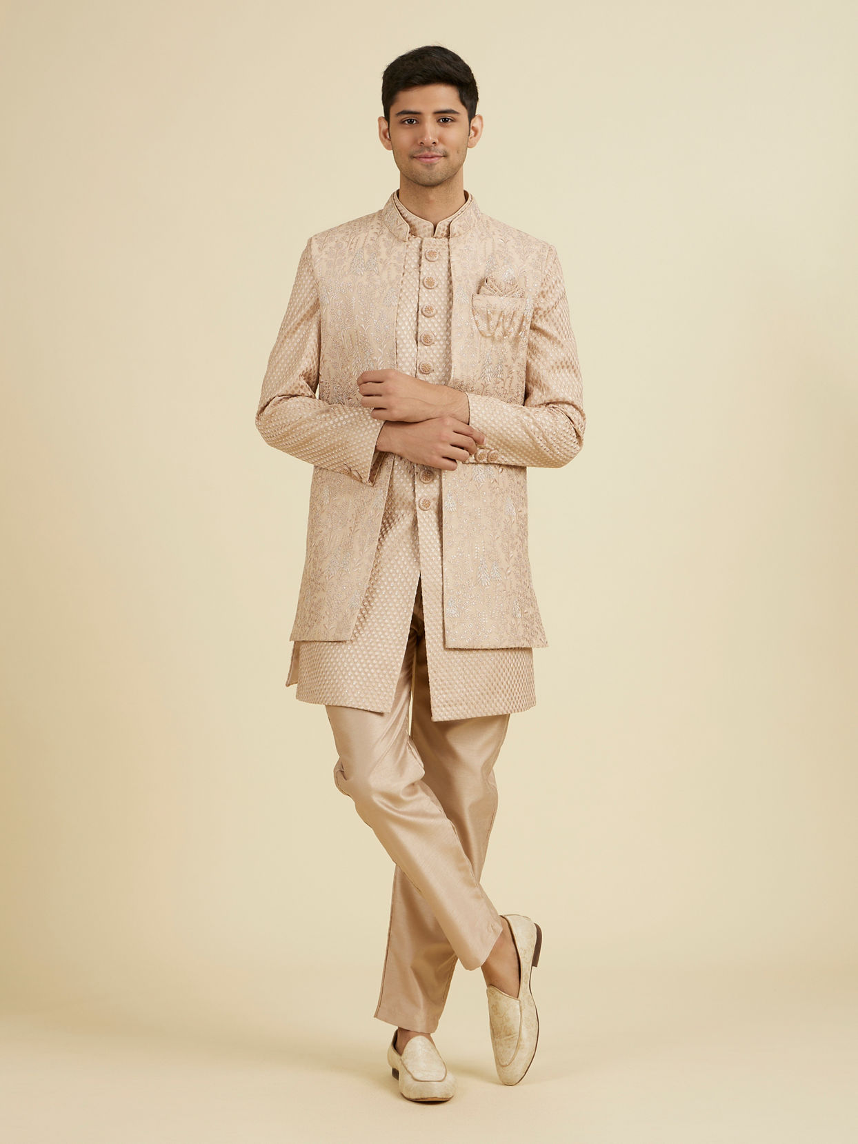 Manyavar Men Beige Elegance Indo Western