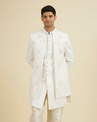 Manyavar Men Elegant Cream Georgette Indo Western Set