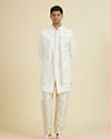 Manyavar Men Elegant Cream Georgette Indo Western Set