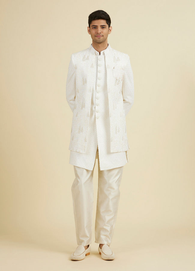 Manyavar Men Elegant Cream Georgette Indo Western Set