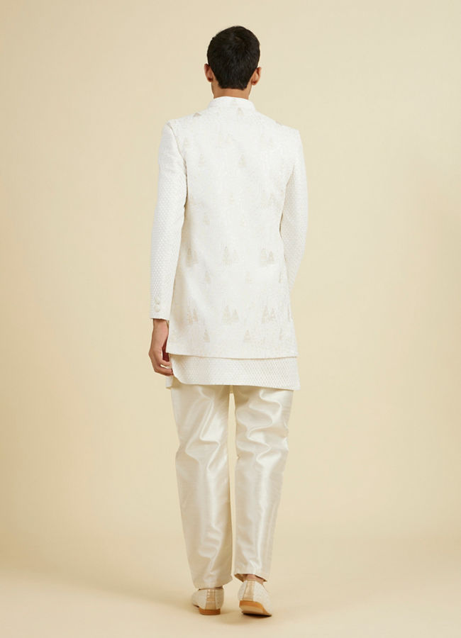 Manyavar Men Elegant Cream Georgette Indo Western Set