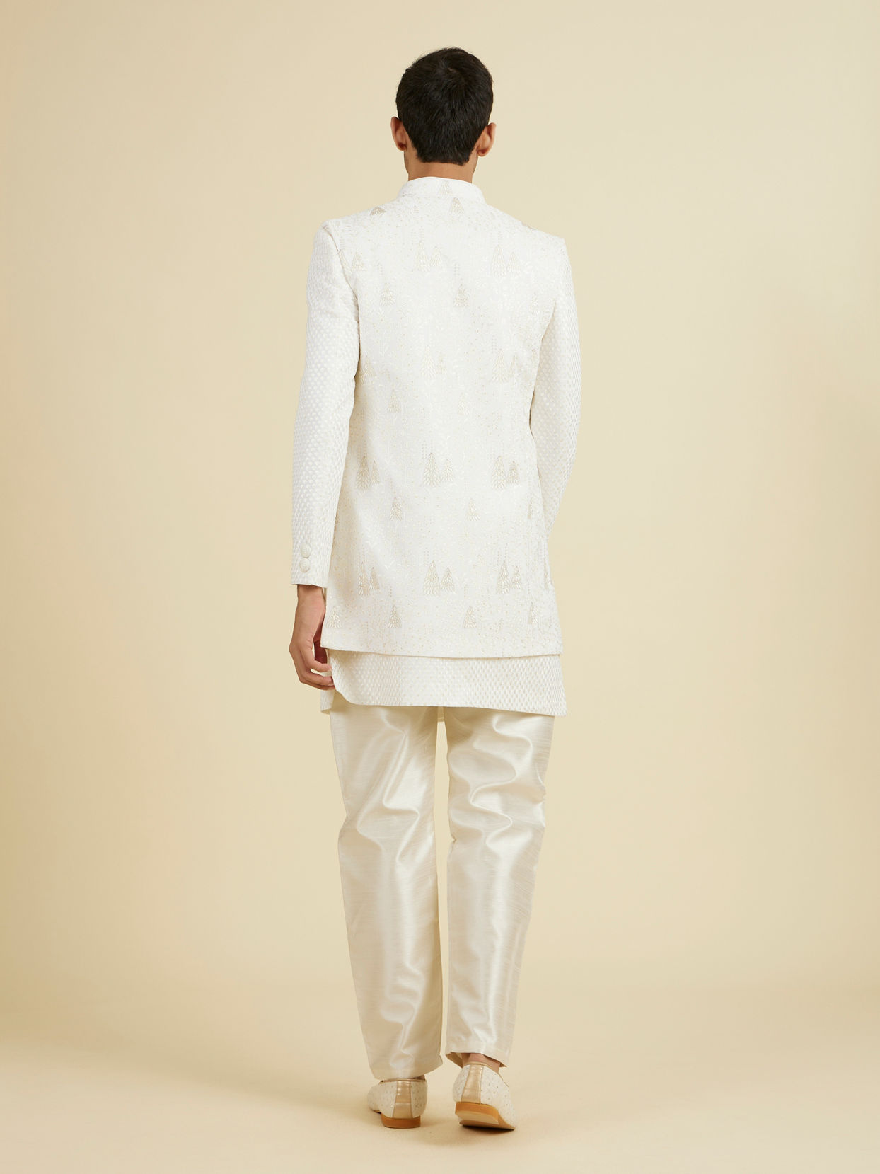 Manyavar Men Elegant Cream Georgette Indo Western Set