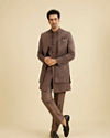 Manyavar Men Dark Brown Georgette Charm Indo Western
