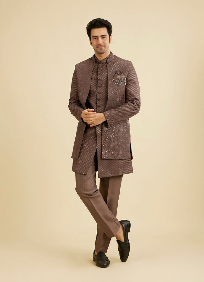 Manyavar Men Dark Brown Georgette Charm Indo Western