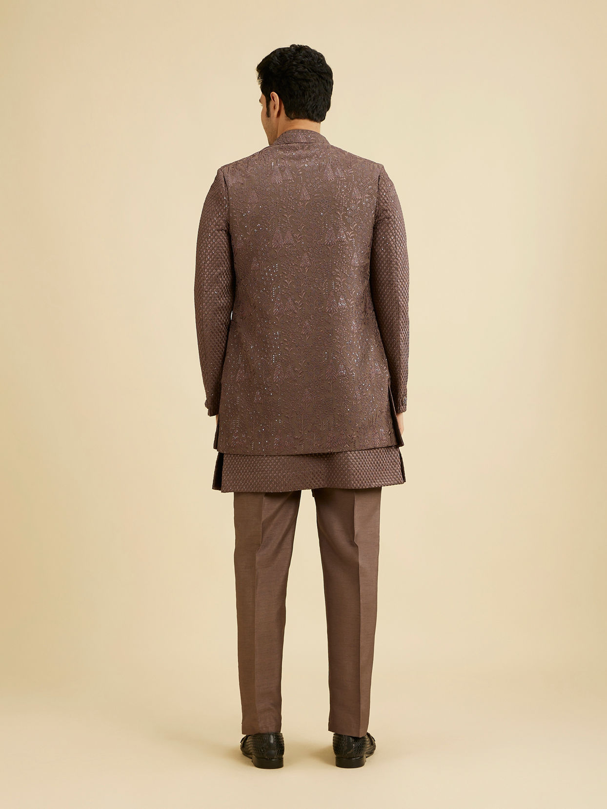 Manyavar Men Dark Brown Georgette Charm Indo Western