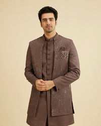 Manyavar Men Dark Brown Georgette Charm Indo Western
