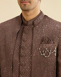 Manyavar Men Dark Brown Georgette Charm Indo Western