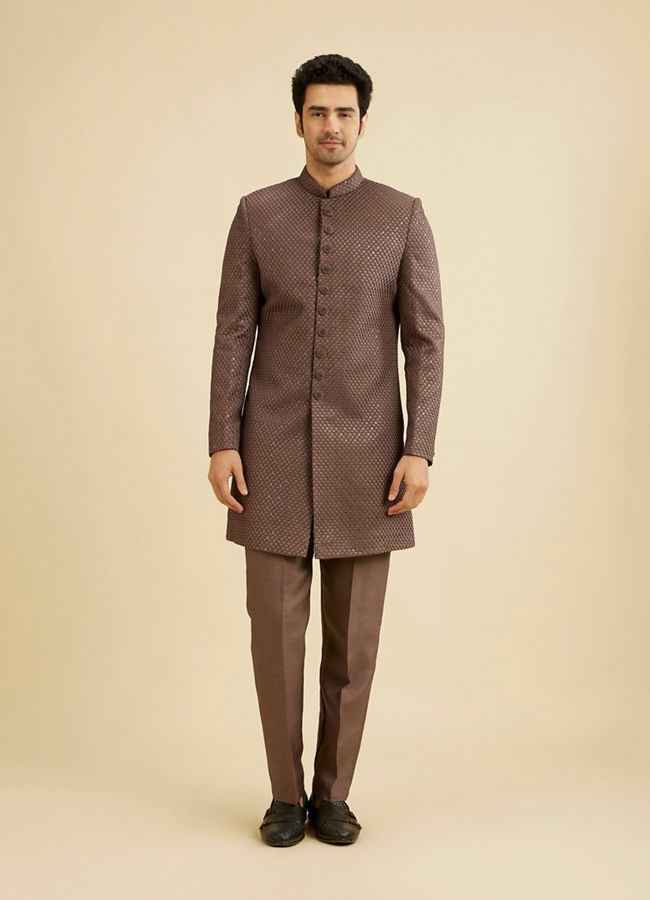Manyavar Men Dark Brown Georgette Charm Indo Western