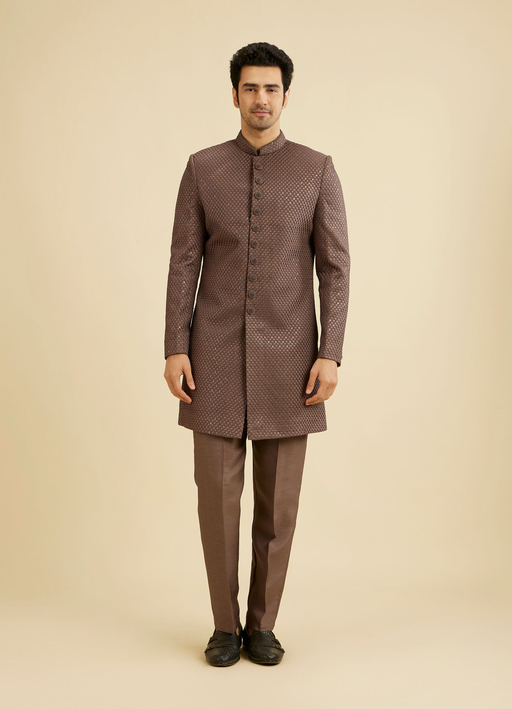 Buy Dark Brown Georgette Charm Indo Western Online in India @Manyavar -  Indo Western for Men