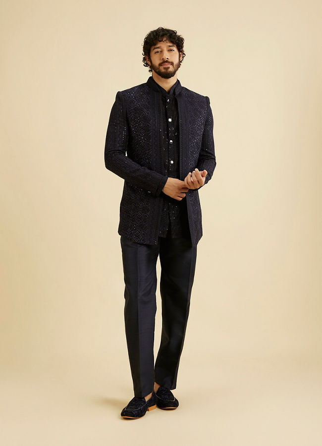 Manyavar Men Dark Blue Elegance Indo Western